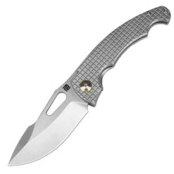 Artisan Cutlery Xcellerator Folding Knife Gray Titanium Handle S90V Drop Point Plain Edge Stonewash Finish 1860G-GY