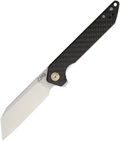 CJRB Rampart Liner Lock Knife Black Carbon Fiber Handle Plain Sheepfoot D2 Blade J1907CF