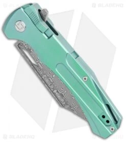 Artisan Cutlery Blowback Recoil-Lock Knife Green Titanium (3.7" Damascus) -Pocket Knife Shop Artisan Cutlery Blowback Recoil Lock Green Ti Damascus 1822G GN BHQ 113185 jr side