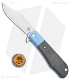 Artisan Cutlery D. Rocket Hyperion Frame Lock Knife CF/Blue Ti (4" Satin) 1834G -Pocket Knife Shop Artisan Cutlery D Rocket Hyperion FL CF Blue Ti Satin 1834G BHQ 105422 jr bottlecap