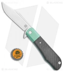 Artisan Cutlery D. Rocket Hyperion Frame Lock Knife CF/Green Ti (4" Satin) 1834G -Pocket Knife Shop Artisan Cutlery D Rocket Hyperion FL CF Green Ti Satin 1834G BHQ 105423 jr bottlecap