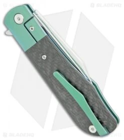 Artisan Cutlery D. Rocket Hyperion Frame Lock Knife CF/Green Ti (4" Satin) 1834G -Pocket Knife Shop Artisan Cutlery D Rocket Hyperion FL CF Green Ti Satin 1834G BHQ 105423 jr side