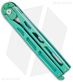 Artisan Cutlery Kinetic-Tool Automatic Butterfly Tool Green Ti (4" Satin) -Pocket Knife Shop Artisan Cutlery Kinetic Tool Auto Butterfly Tool Gray Green Ti Satin 1823G GN BHQ 95171 jr side