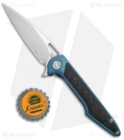 Artisan Cutlery Small Archaeo Frame Lock Flipper Knife Blue Ti/CF (3" Damascus) -Pocket Knife Shop Artisan Cutlery Small Archaeo FL Blue Ti CF Damascus ATZ1821GSDBU BHQ 93341 jr bottlecap