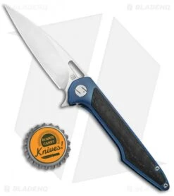 Artisan Cutlery Small Archaeo Frame Lock Flipper Knife Blue Ti/CF (3" Satin) -Pocket Knife Shop Artisan Cutlery Small Archaeo FL Blue Ti CF Satin ATZ1821GSBUM BHQ 93339 jr bottlecap