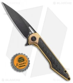 Artisan Cutlery Small Archaeo Frame Lock Flipper Knife Gold/CF (3"Black) -Pocket Knife Shop Artisan Cutlery Small Archaeo FL FL Gold CF Black 1821GS BKD BHQ 99411 jr bottlecap