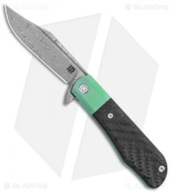Artisan Cutlery Small Hyperion Bolster Lock Knife CF/Green Ti (3" Damascus)