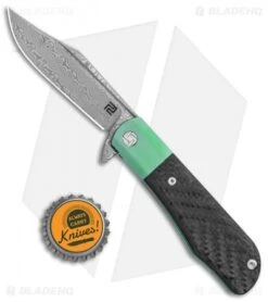 Artisan Cutlery Small Hyperion Bolster Lock Knife CF/Green Ti (3" Damascus) -Pocket Knife Shop Artisan Cutlery Small Hyperion Bolster Lock CF Green Ti Damascus 1834GS GN BHQ 113176 jr bottlecap