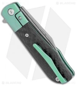 Artisan Cutlery Small Hyperion Bolster Lock Knife CF/Green Ti (3" Damascus) -Pocket Knife Shop Artisan Cutlery Small Hyperion Bolster Lock CF Green Ti Damascus 1834GS GN BHQ 113176 jr side