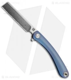 Artisan Cutlery Small Orthodox Frame Lock Knife Blue Ti (2.75" Damascus)