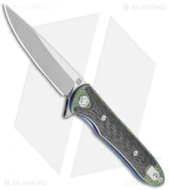 Artisan Cutlery Shark Liner Lock Knife Gold/Blue Carbon Fiber/Ti (4" Stonewash)