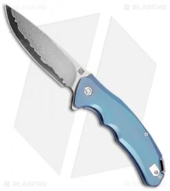 Artisan Cutlery Tradition Frame Lock Knife Blue Titanium (3.8" Damascus)