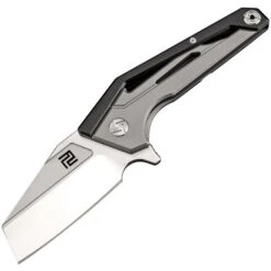 Artisan Ravine Framelock Folding Knife Black/Gray Titanium Handle M390 Plain Edge Satin Finish 1819G-BKM