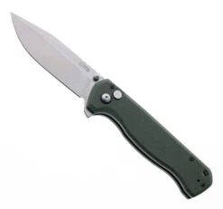 CJRB Chord Button Lock Folding Knife Green Micarta Handle AR-RPM9 Plain Edge Stonewash Finish J1927-MGN