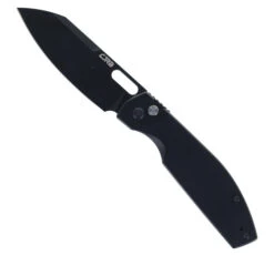 CJRB Ekko Button Lock Folding Knife Black Steel Handle AR-RPM9 Drop Point Plain Black Blade J1929B-BST