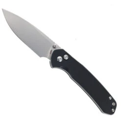 CJRB Large Pyrite Button Lock Folding Knife Black G10 Handle AR-RPM9 Plain Edge Stonewash Finish J1925L-BK