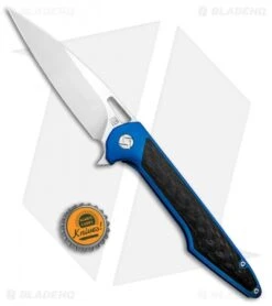 Artisan Cutlery Archaeo Frame Lock Flipper Knife Blue Ti/CF (3.75" Satin) -Pocket Knife Shop artisan culery archaeo FL blue Ti satin ATZ1821GBUM BHQ 93331 NS bottlecap