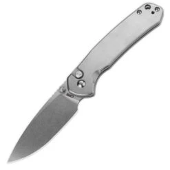 CJRB Pyrite Folding Knife Gray Stainless Steel Handle AR-RPM9 Plain Edge Stonewash Finish J1925-ST