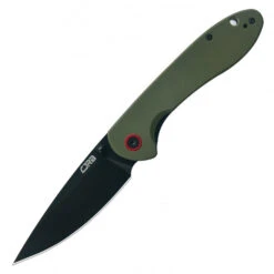 CJRB Feldspar Folding Knife Green G10 Handle AR-RPM9 Drop Point Black Plain Blade CJ1912-BGN