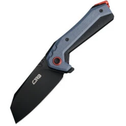 CJRB Tigris Folding Knife Gray/Black G10 Handle AR-RPM9 Cleaver Plain Black Blade J1919-BU